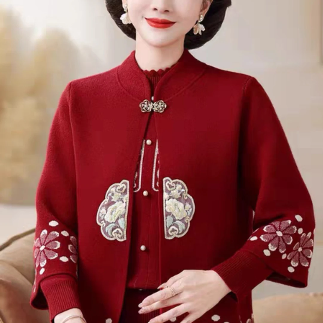 恒源祥集团彩羊妈妈高贵气质针织开衫两件套中老年女士毛衣打底衫