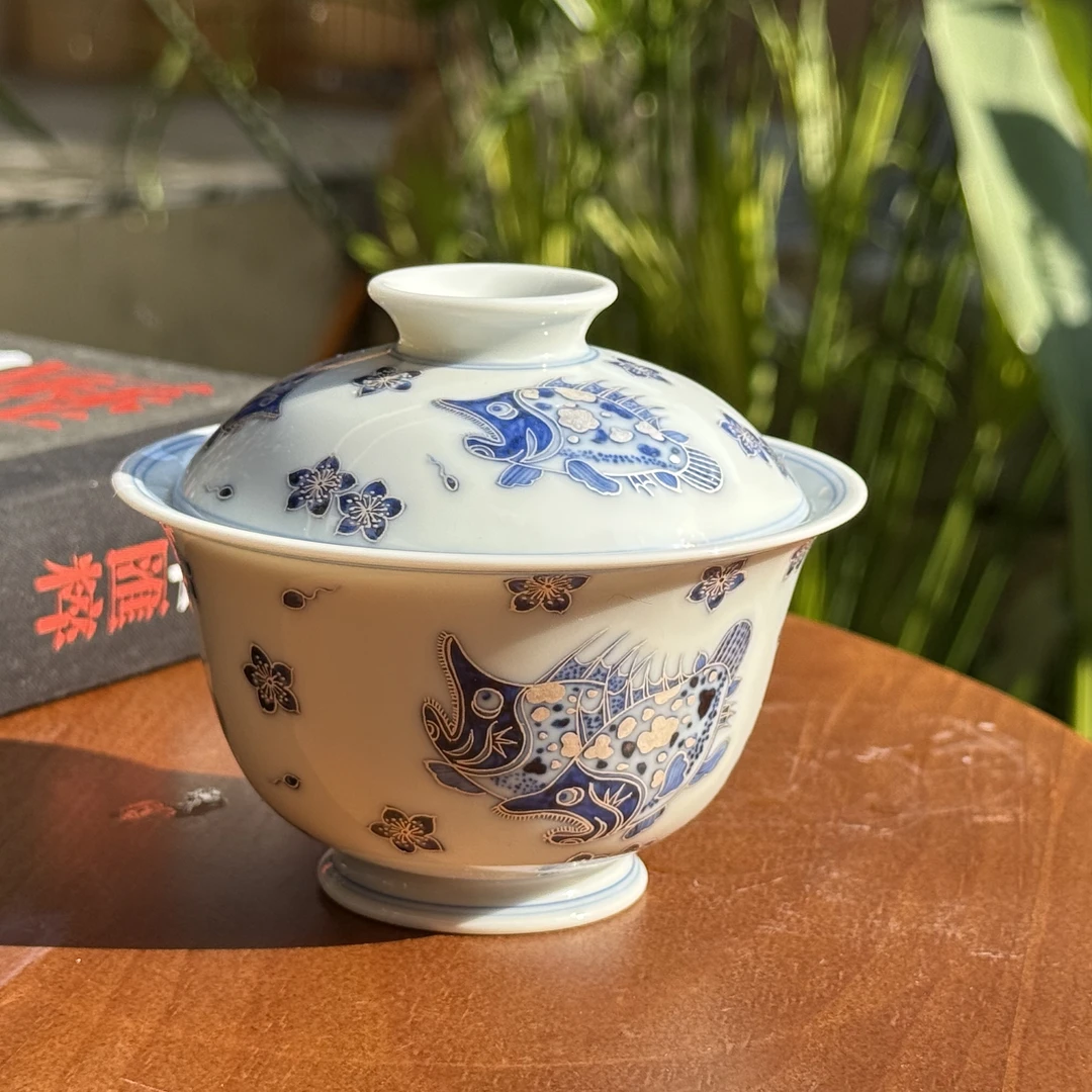 【晚晚专属】036非遗百匠 ·仿明描银桃花鳜鱼大盖碗150cc