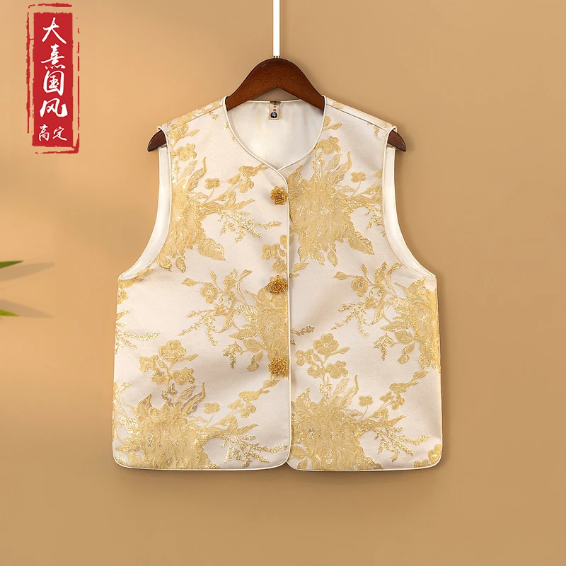 【金棠】2025新款春季马甲新中式宽松圆领绣花春秋气质上衣马夹女款