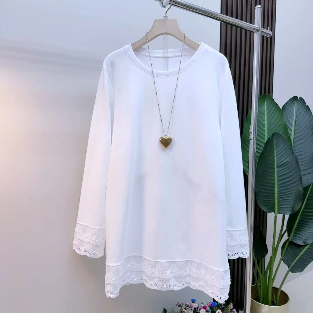 胖mm欧货时尚气质显瘦遮肉时髦简约5337百搭宽松圆领女人衫