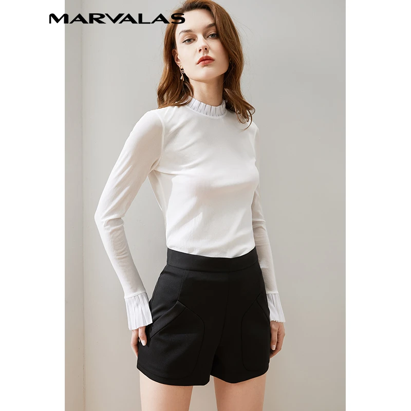 【羊羊专属】曼德诗2024新春上新纯色圆领花边领衬衫330729-82004