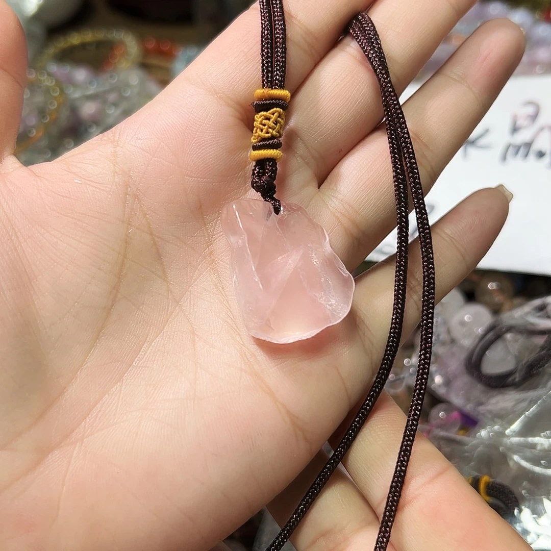 水晶手链未镶嵌粉水晶原石吊坠