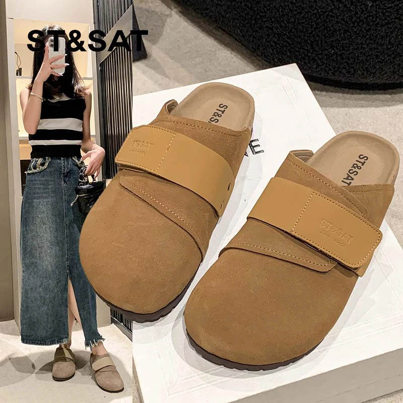 星期六真皮勃肯半托女款2025春季新款舒适百搭工作鞋外穿通勤单鞋