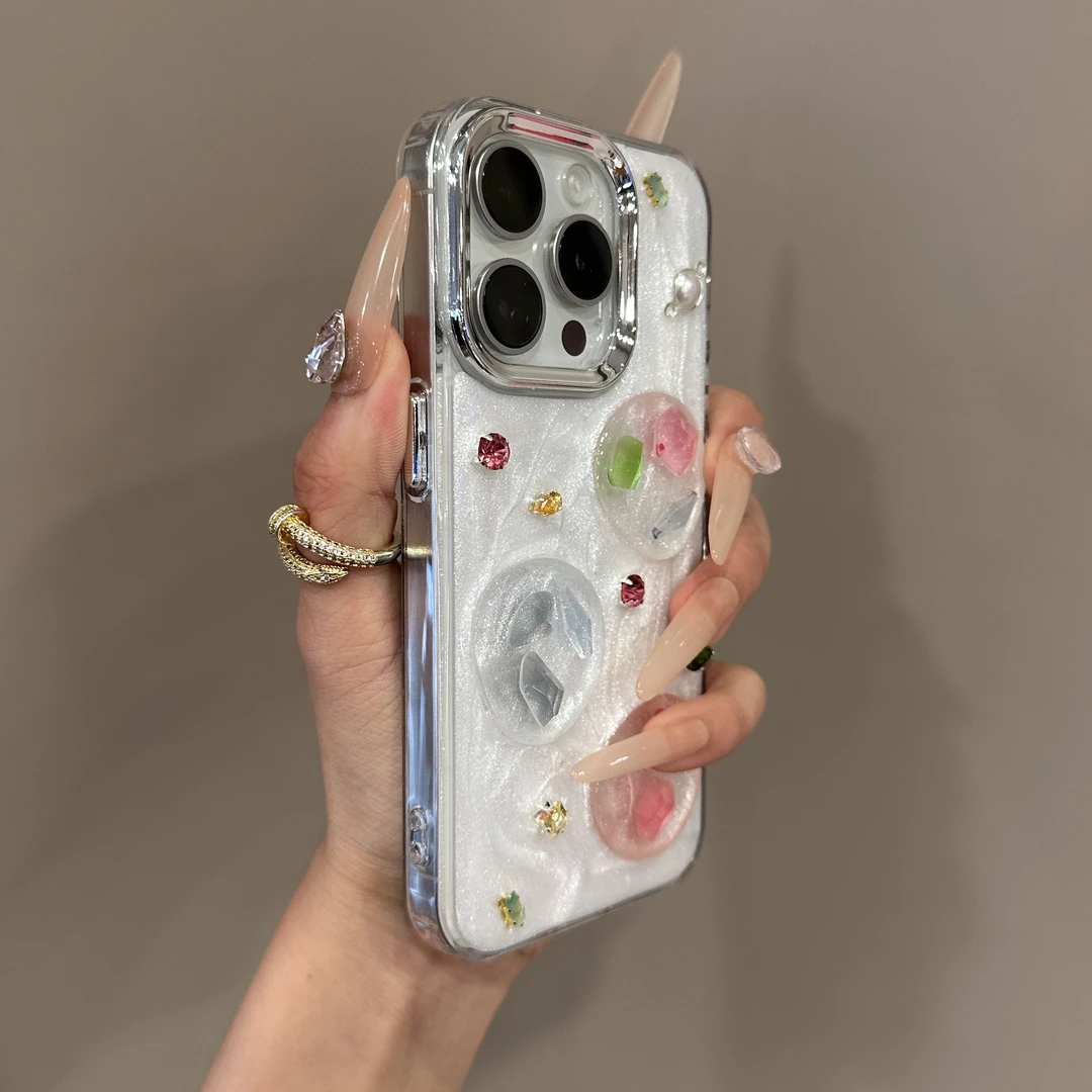 立体三个圆形水滴彩色适用iPhone16ProMax手机壳15/14/13PM套1413