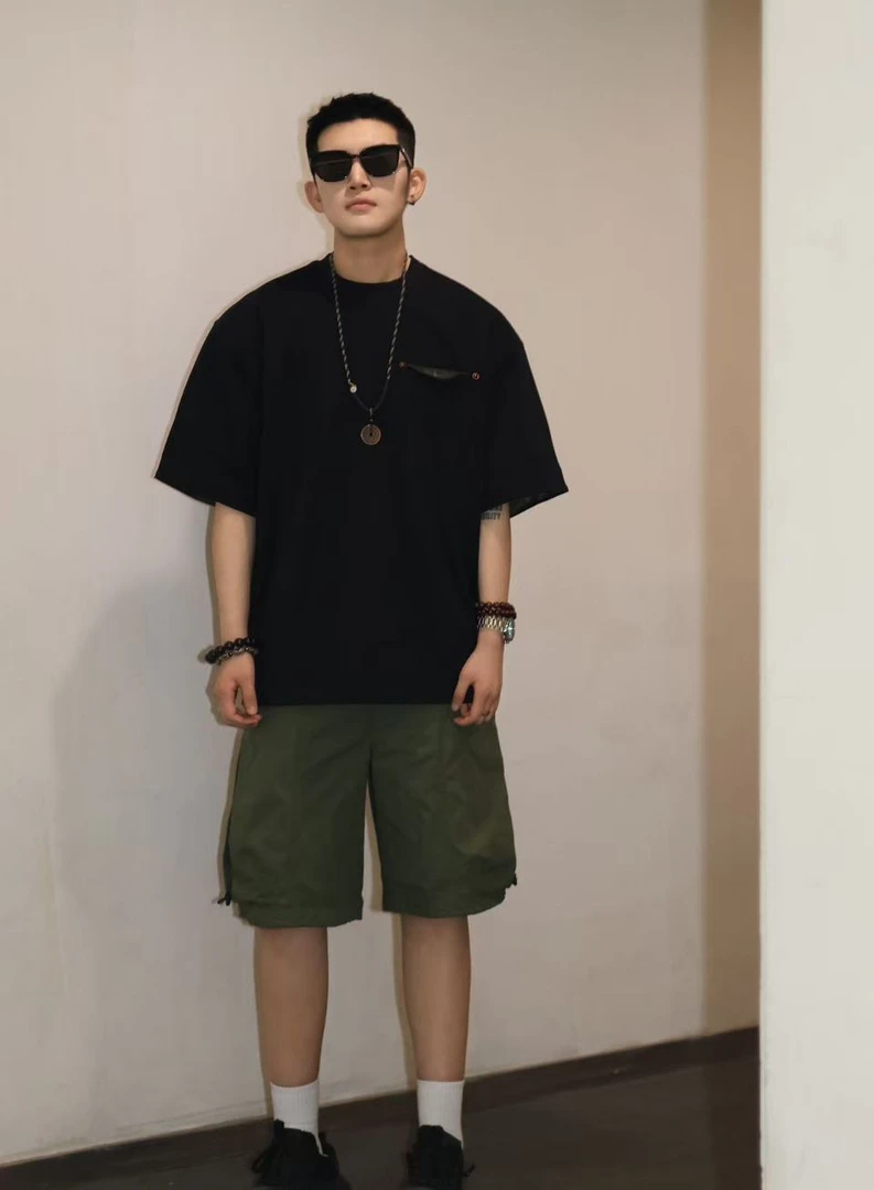 【纯棉小领口】300克细针织撞色短袖夏季T恤上衣简约男士宽松