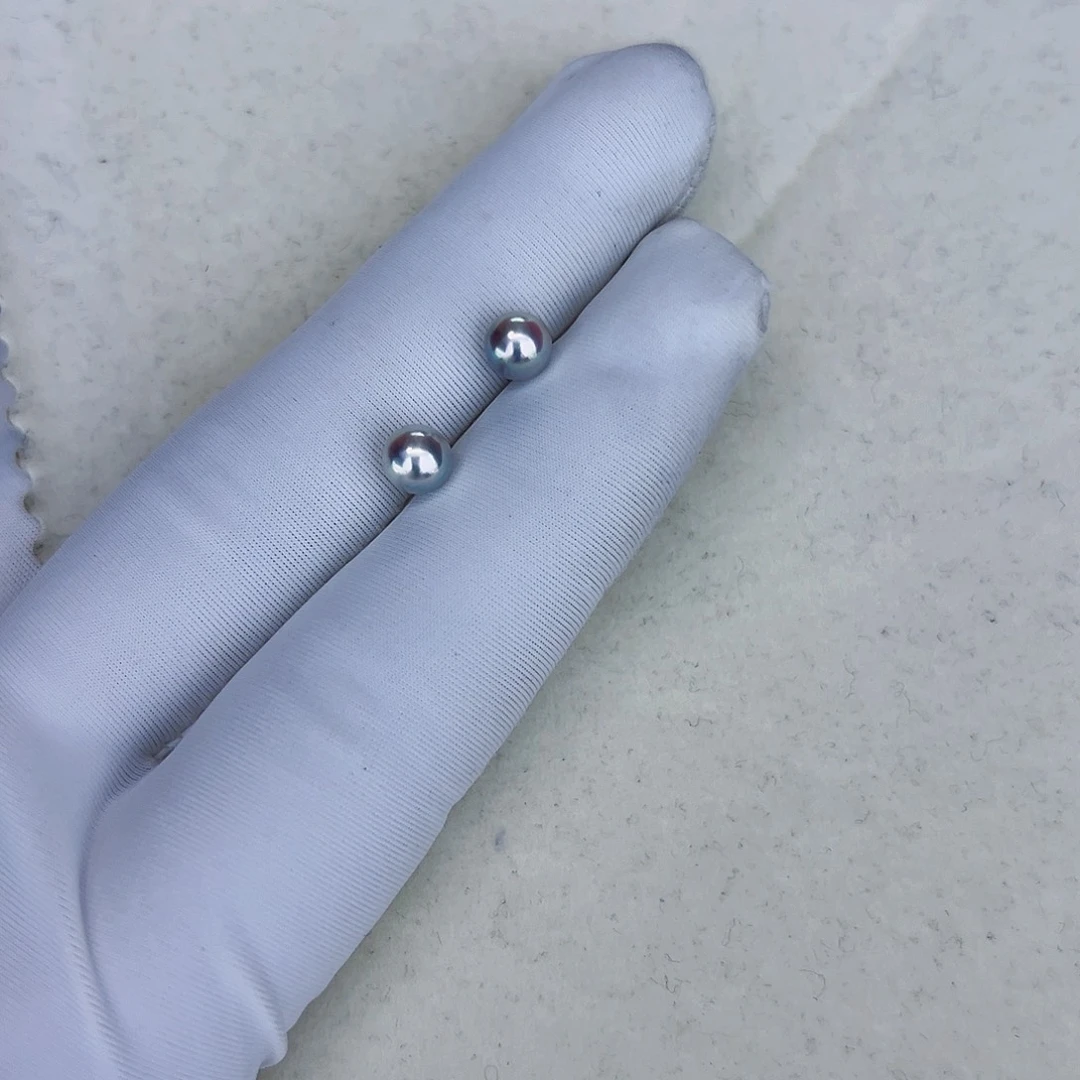 海水珍珠海水akoya真多麻色耳钉5-6mm银S925镶嵌