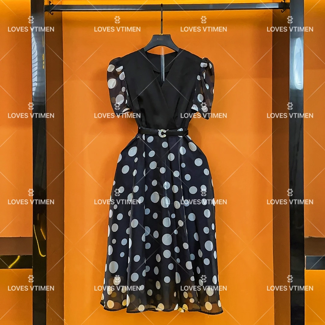 夏季时尚设计师高级感轻奢波点显瘦连衣裙L-A053