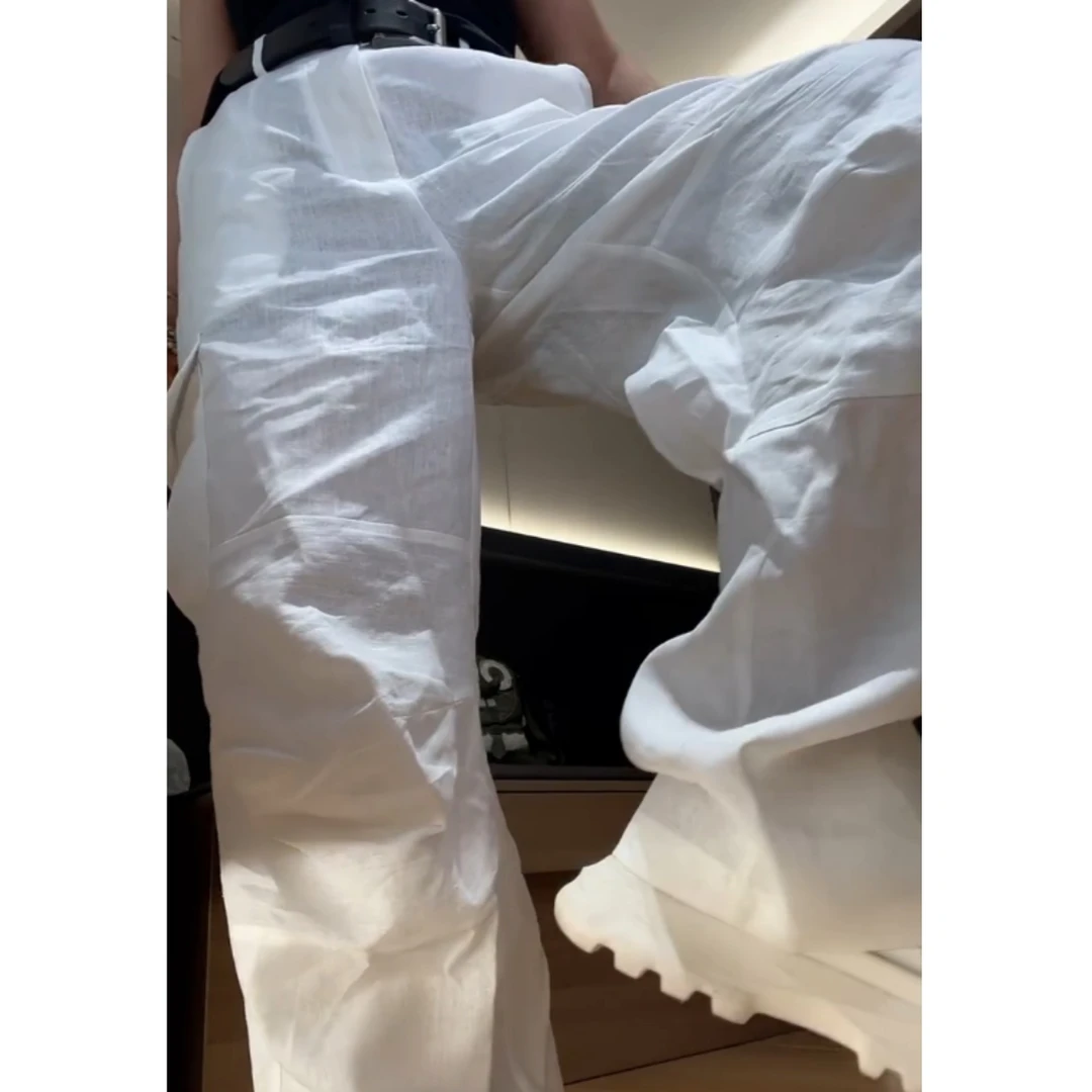 2025夏季新款高腰显瘦大码直筒休闲亚麻工装裤