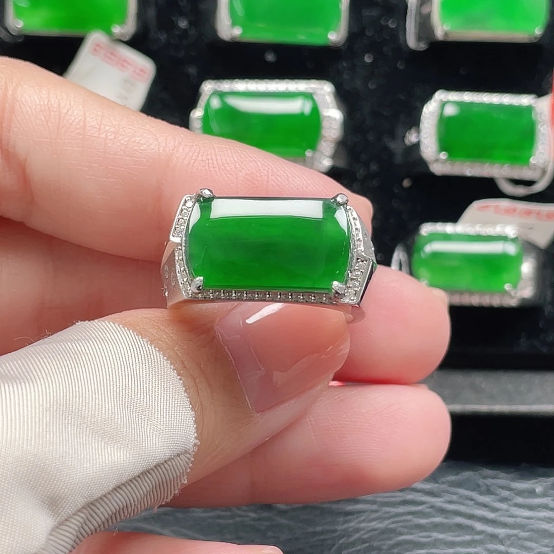 翡翠银S925镶嵌戒指天然A货翡翠没运费险4027