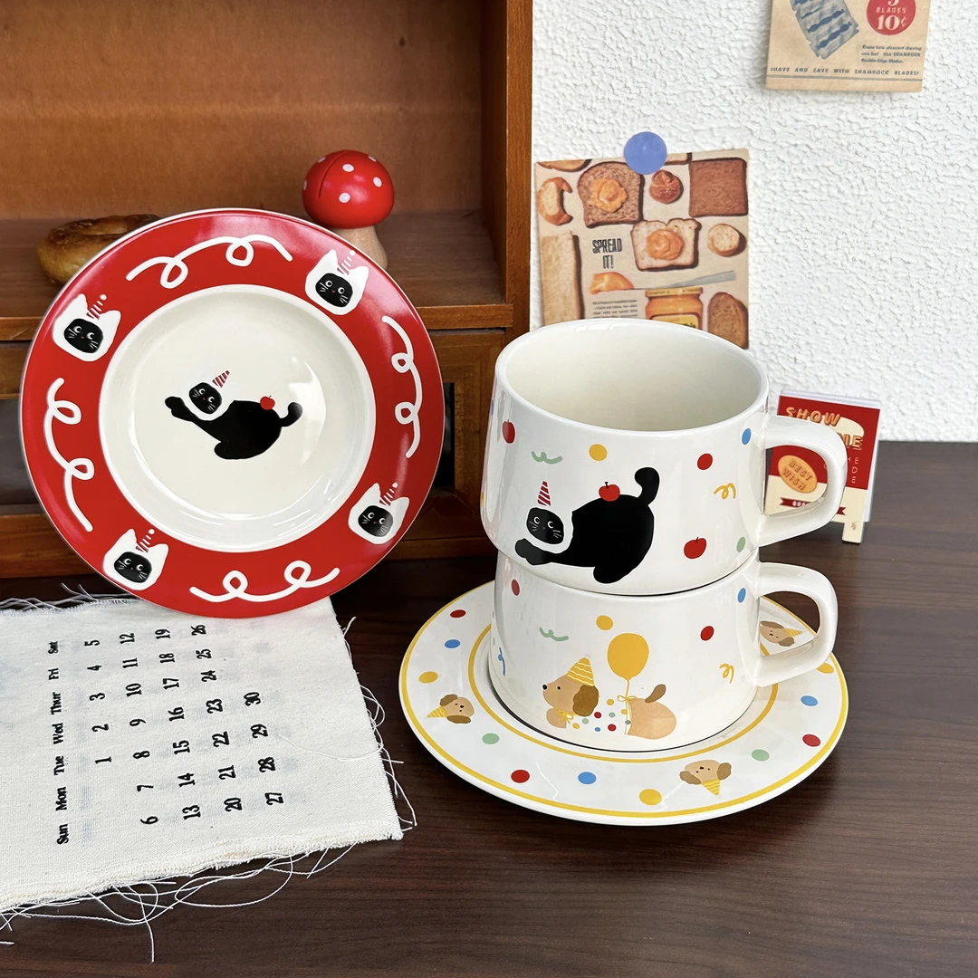 可爱高颜值陶瓷咖啡杯碟套装情侣水杯马克杯家用喝水杯子生日礼物
