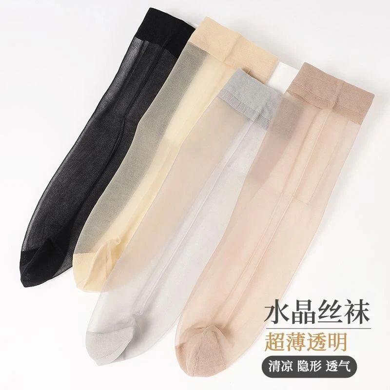 厂夏季女防勾丝水晶丝堆堆袜子淘宝地摊PDD隐形透气女士中筒