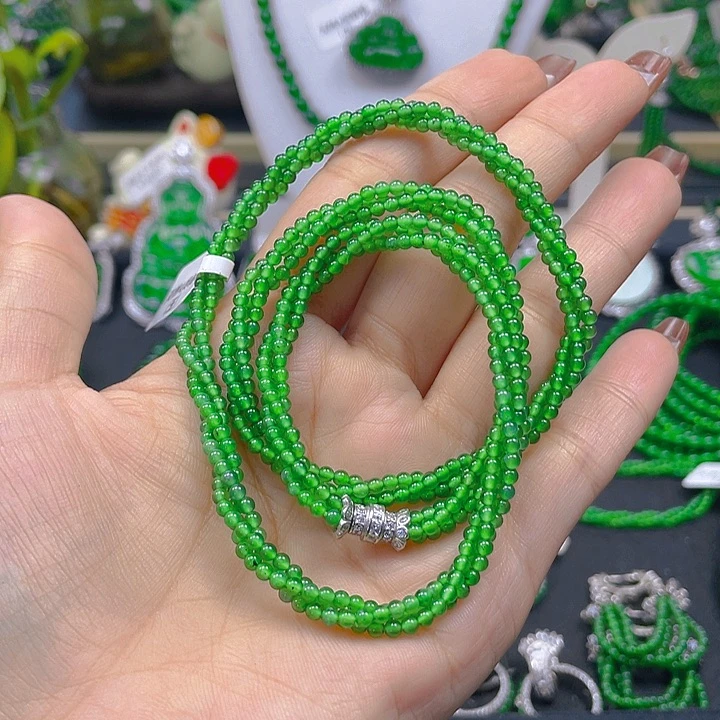 翡翠未镶嵌颈饰天然A货翡翠阳绿麻花