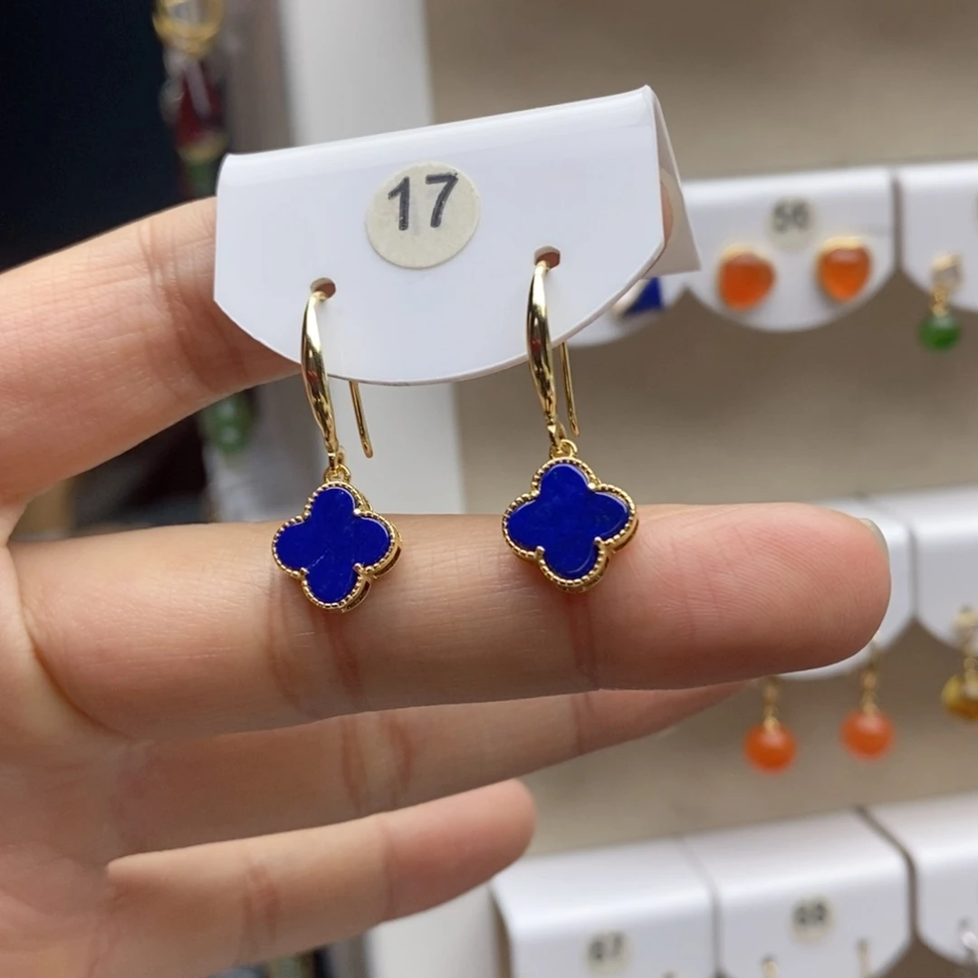 银S925镶嵌青金石耳饰