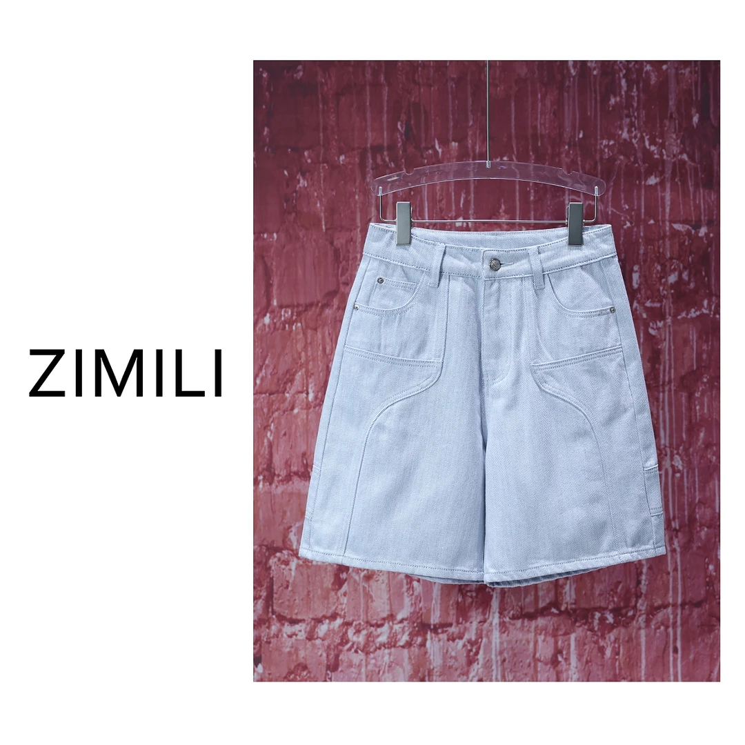 【亮哥女装】2025欧版亲肤灰白色水洗微阔牛仔短裤6829