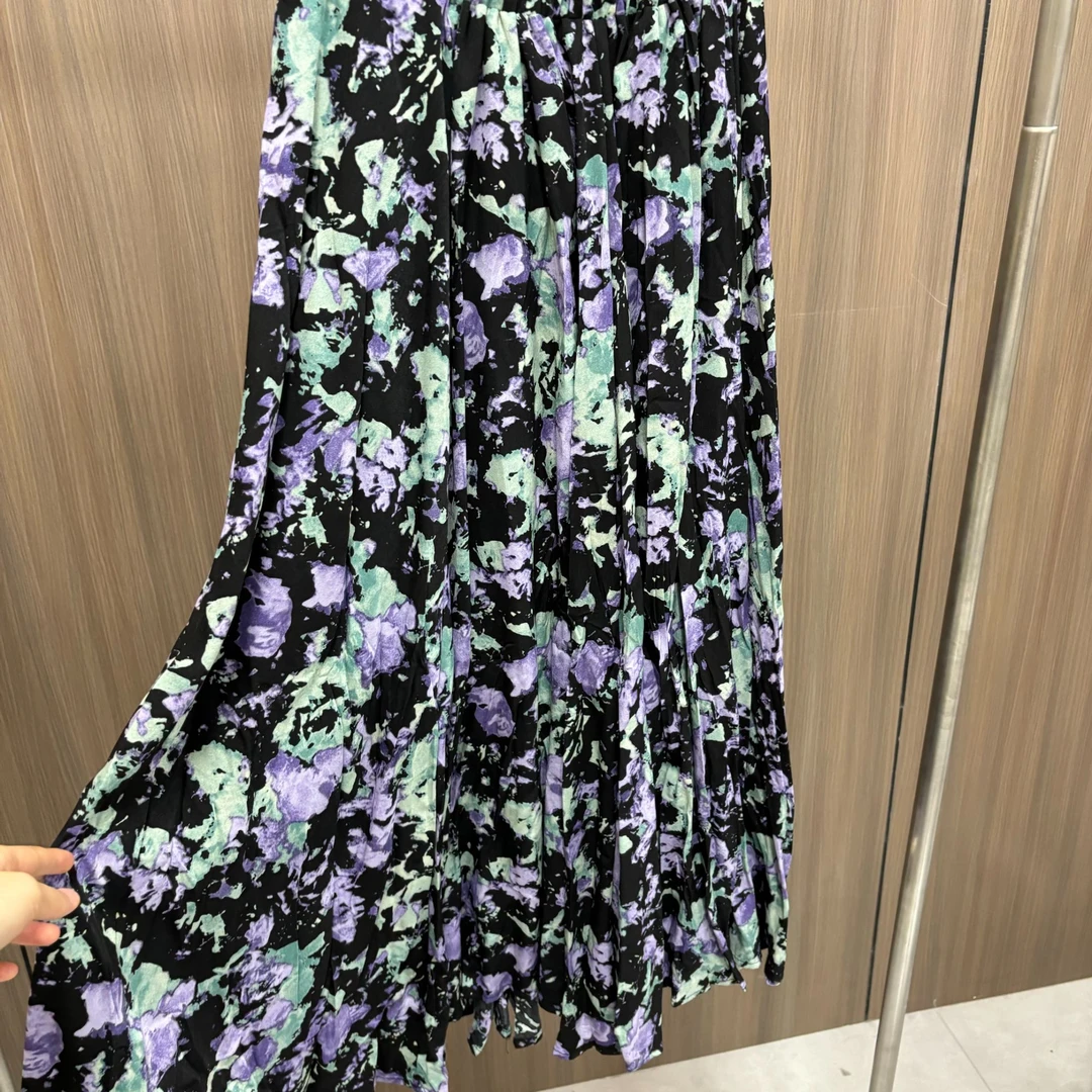 KK高腰碎花半身裙百褶长裙【334】