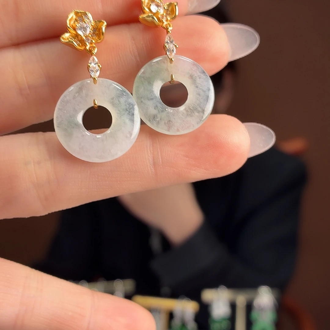 翡翠银S925镶嵌耳饰