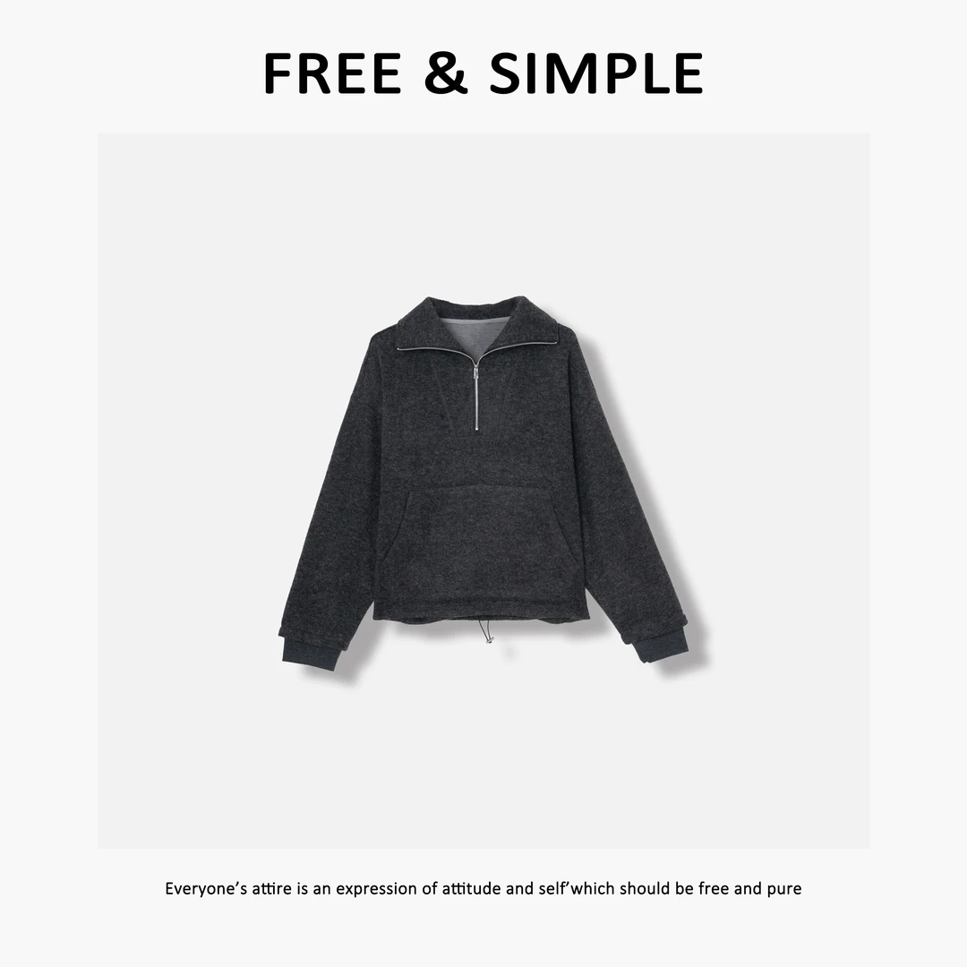 Free&Simple-'空氧‘早秋款时尚街头风休闲感拉链翻领卫衣-256682