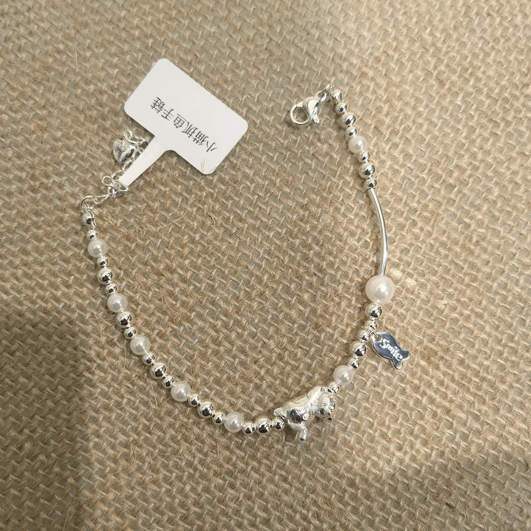 F087银色小猫抓鱼手链