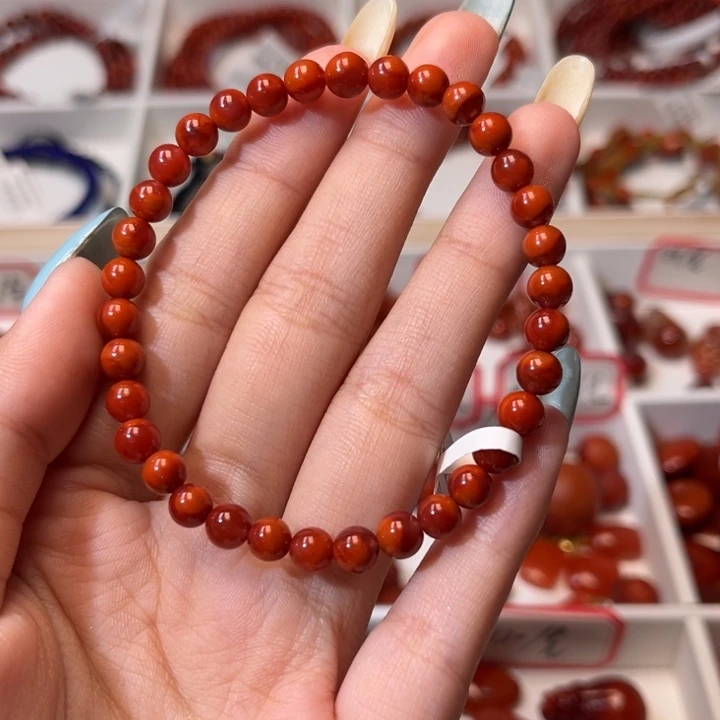南红玛瑙未镶嵌手链满肉柿子红玫红双色5.5+mm