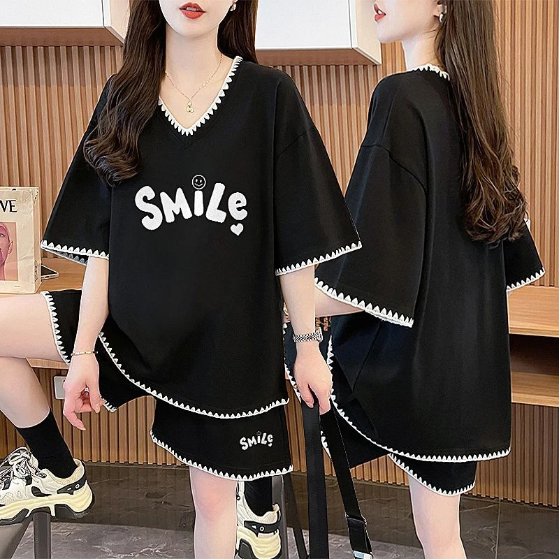 网红休闲百搭纯棉运动套装女夏季2025新款韩版短袖t恤短裤两件套