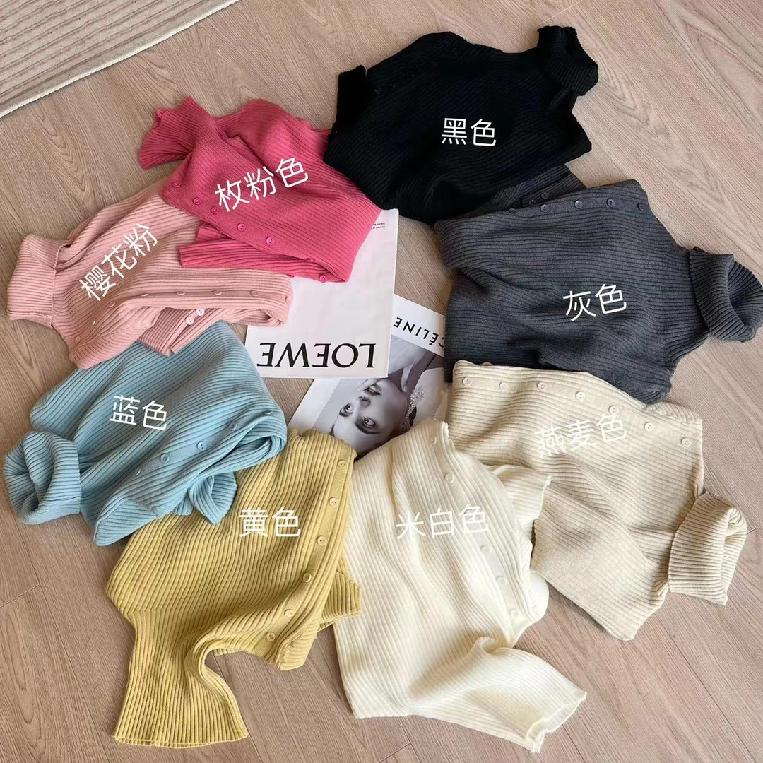 豆子推荐【彩色毛衣】7026 冬季扣子设计感高领长袖针织上衣百搭