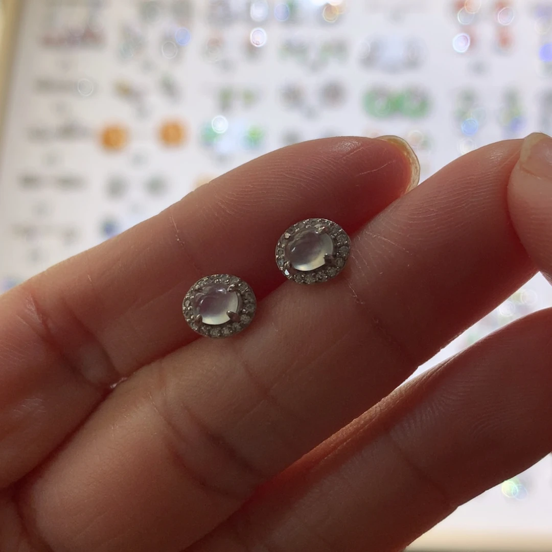 翡翠银S925镶嵌耳饰耳钉