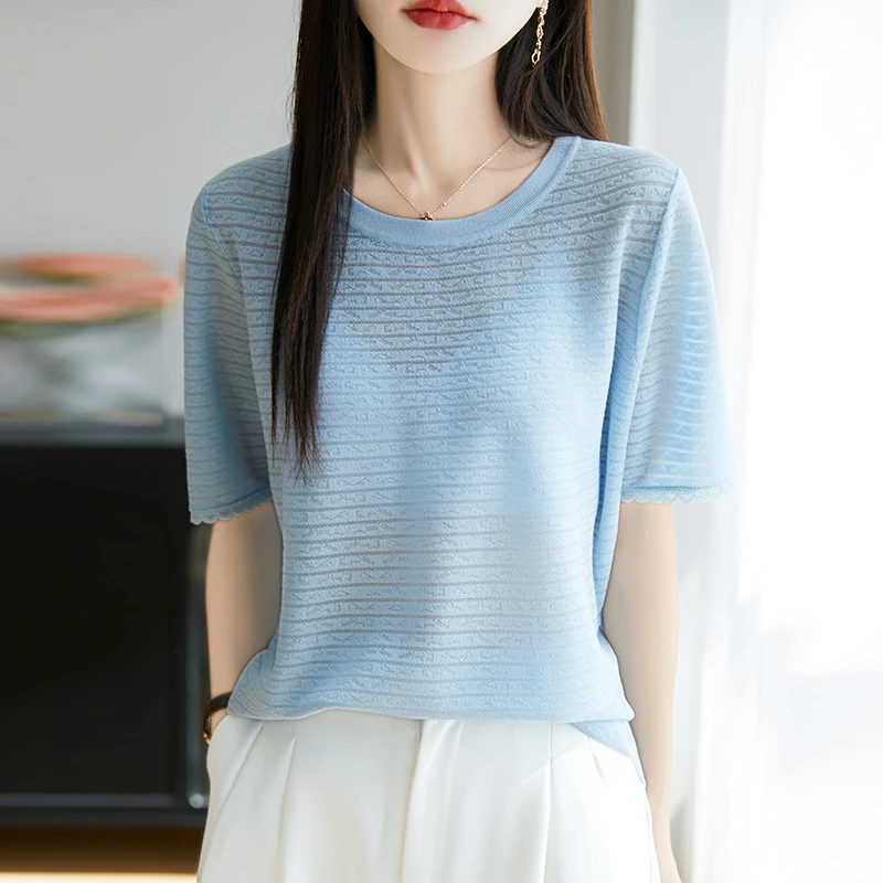品牌夏季新款针织衫T恤短袖圆领时尚百搭宽松显瘦上衣