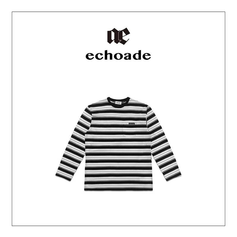 【茉舍】ECHOADE 落肩宽松版型层次感黑白条纹长袖TEA251A0105-560