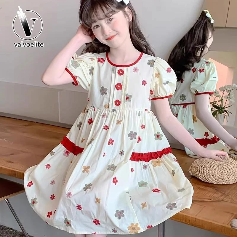 VALVOELITE女童连衣裙夏装2025新款洋气时髦裙子大童碎花公主裙子