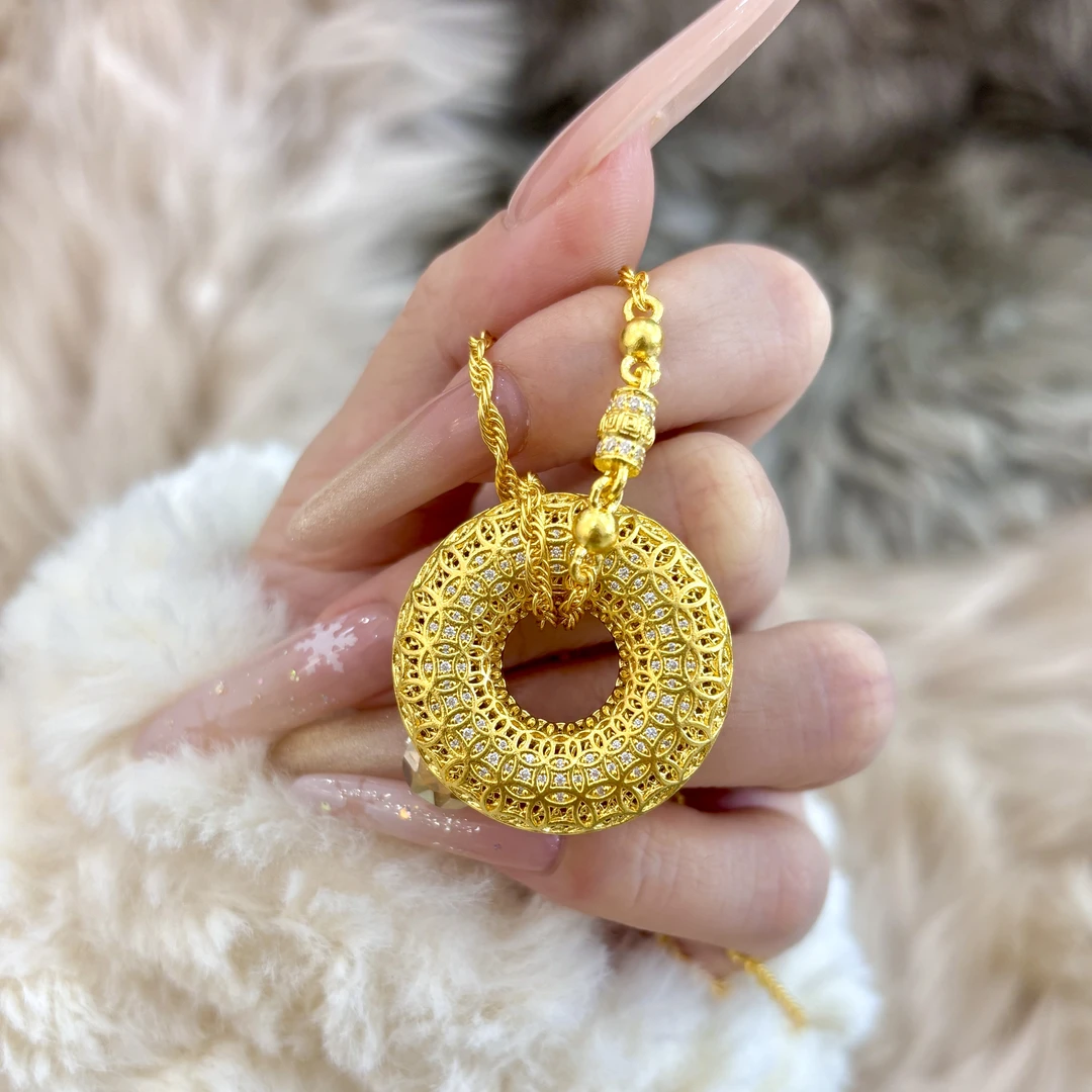 【万贯金平安扣】旺桂福足金点钻吊坠平安健康单吊坠不含链