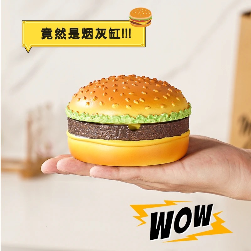 个性创意汉堡烟灰缸防风防烟办公室精美礼物桌面摆件纯手工制作装