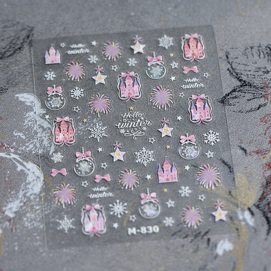 公主城堡烟花美甲小贴纸可爱粉色闪diy装饰手机笔杆冰箱透明2张贴