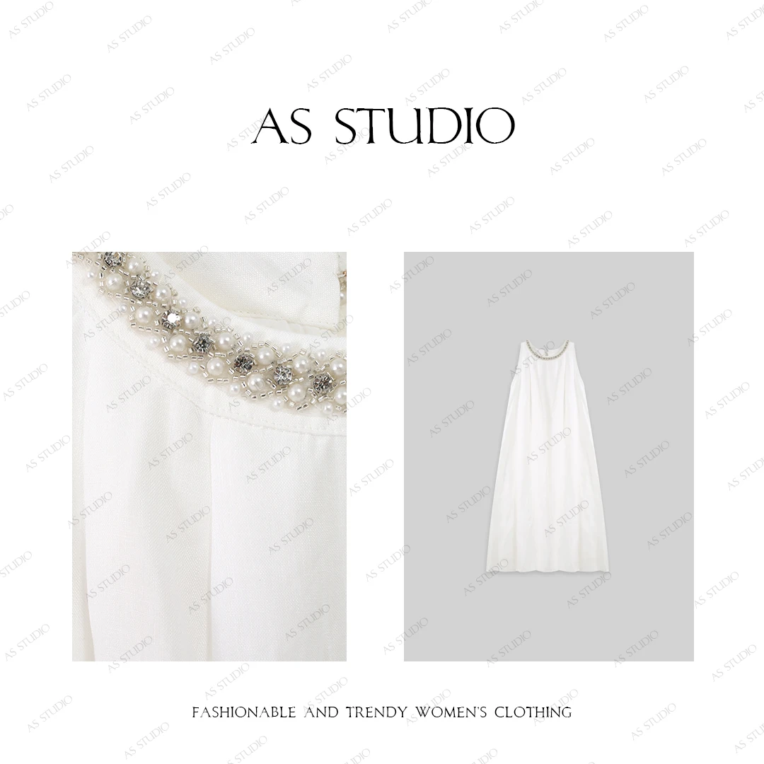 【AS白娘子】25新重工手工钉珠挂脖式无袖连衣裙AS25XLYQ01139