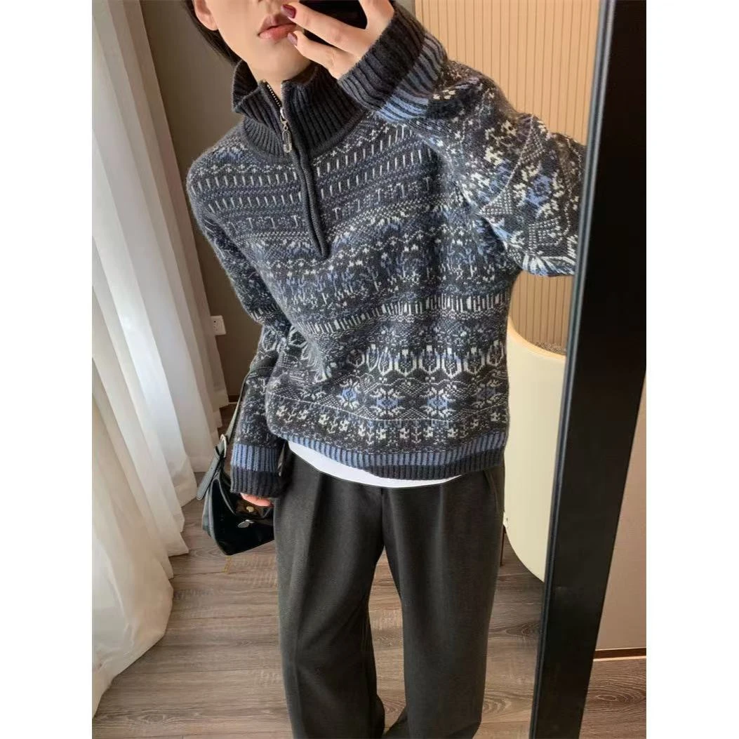 小静折扣~P690Q  复古费尔岛提花套头针织毛衣（衣长56（90-140斤）