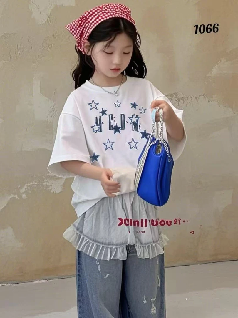 504322  韩版男童女童舒适时尚洋气百搭星星印花短袖