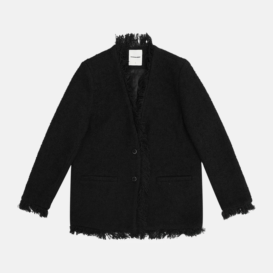 GG潮牌女装秋冬舒适时尚休闲黑色简约宽松百搭西服外套-161021