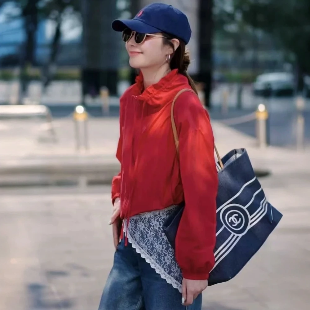 欧货时尚立领防晒抽绳冲锋衣外套女春夏百搭薄款透气拉链开衫夹克