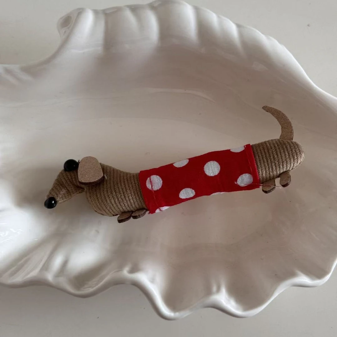 韩系可爱腊肠狗侧边夹手工百搭编织甜美发夹小香风气质发夹儿童