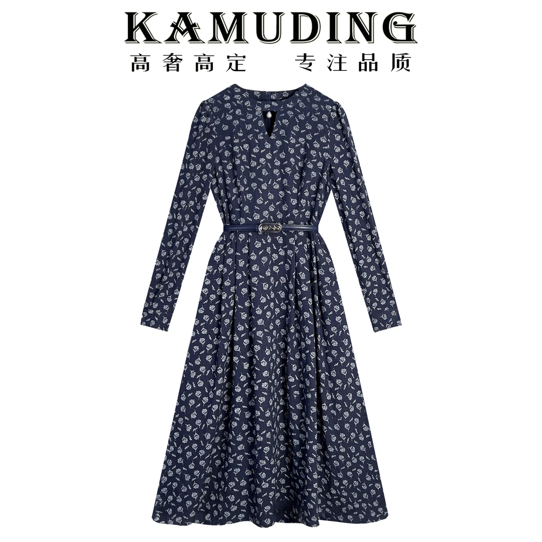 KAMUDING2025新款法式设计师款高端显瘦碎花连衣裙8513