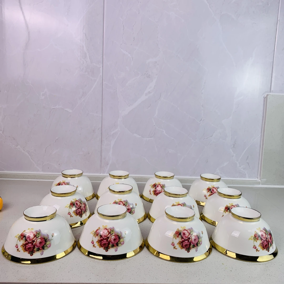 【新疆包邮】gulbaskan qina 12个白色金边碗网红高档家用简约陶瓷