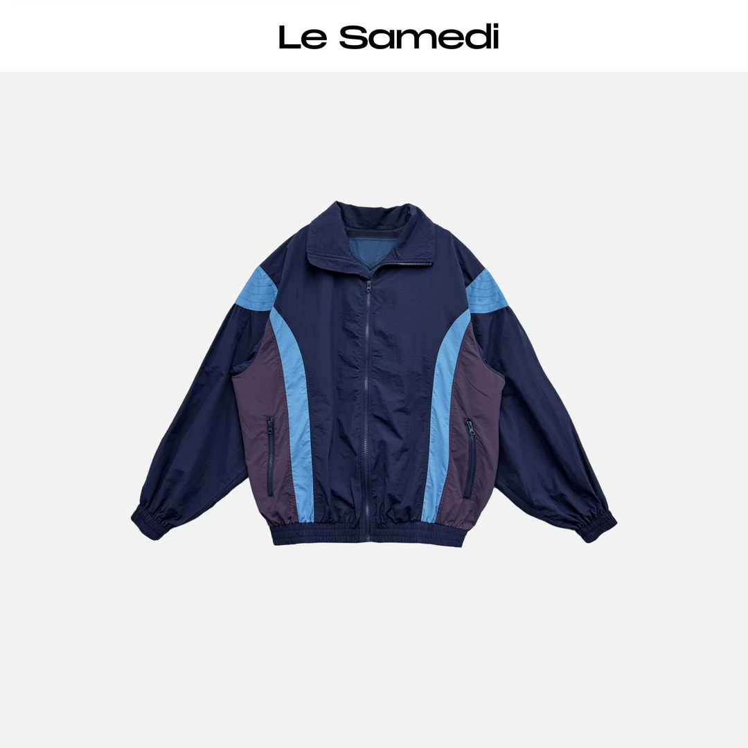 Le Samedi【闪电蓝光】SPORTY复古拼色 时髦运动宽松冲锋衣