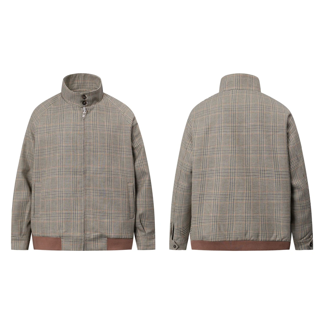 DAYNY复古老钱风千鸟格纹立领夹克外套短款秋冬季cleanfit外套