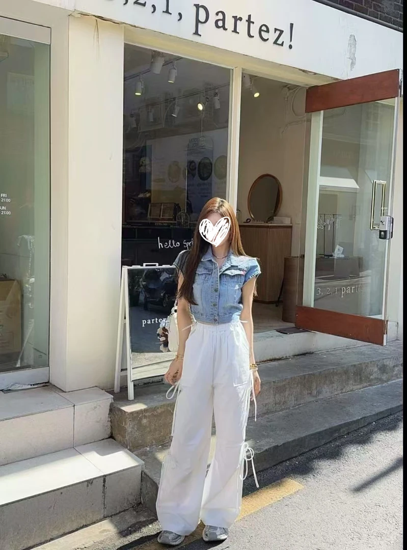 小玲 2025夏季新款韩版百搭显瘦牛仔马甲女宽松无袖坎肩背心➕裤子