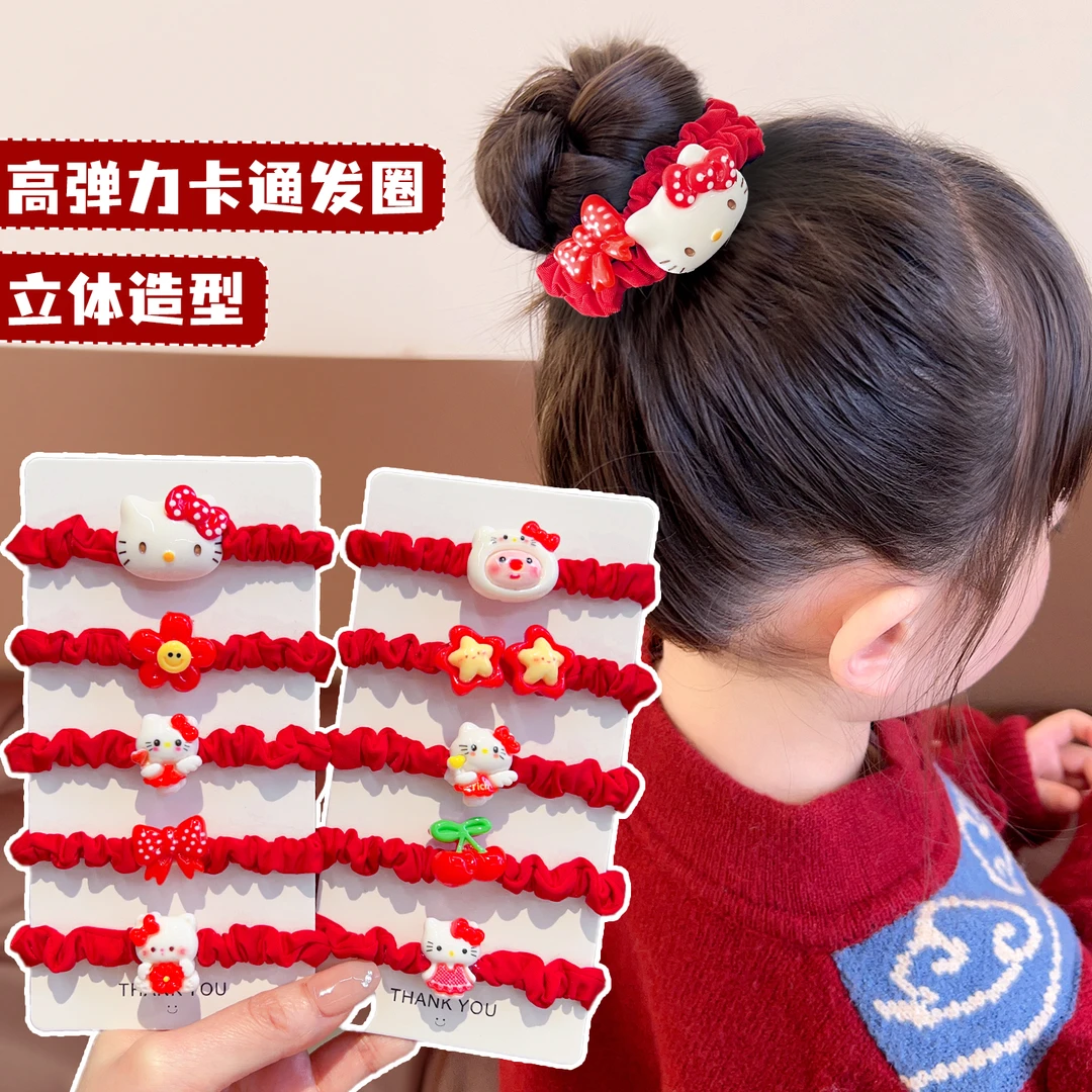 【红色系】新年小肠发圈儿童2025年新款可爱kt高马尾扎头发皮筋圣诞
