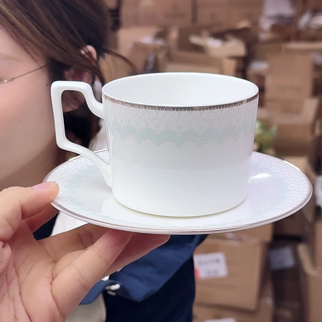 骨瓷高骨骨瓷咖啡杯碟一套250ml外贸骨瓷