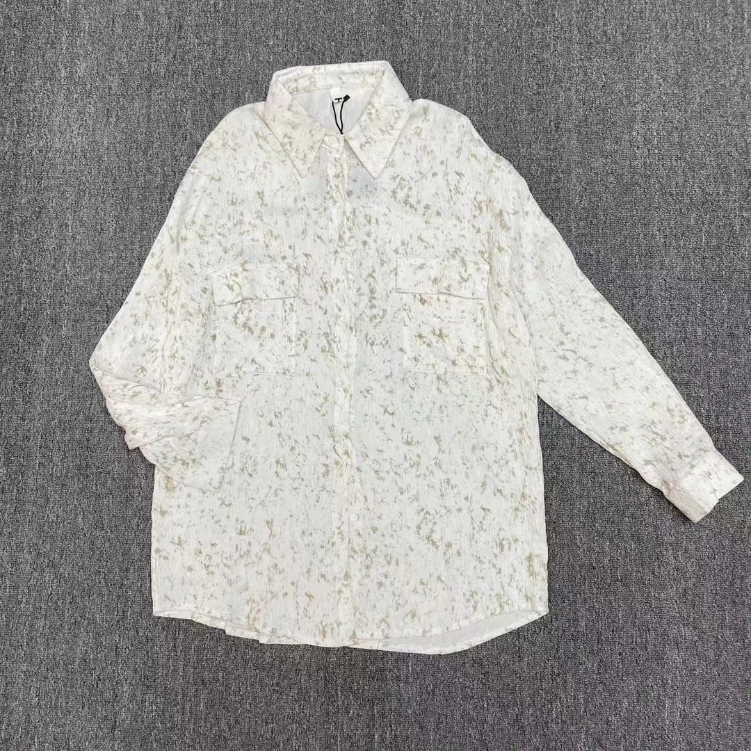 黑屿白/645 薄款长袖扎染大码衬衫常规款常规宽松型POLO领衬衣