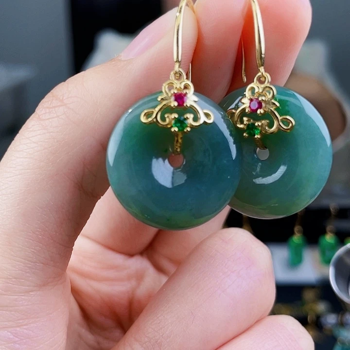 翡翠耳饰银S925镶嵌饰品