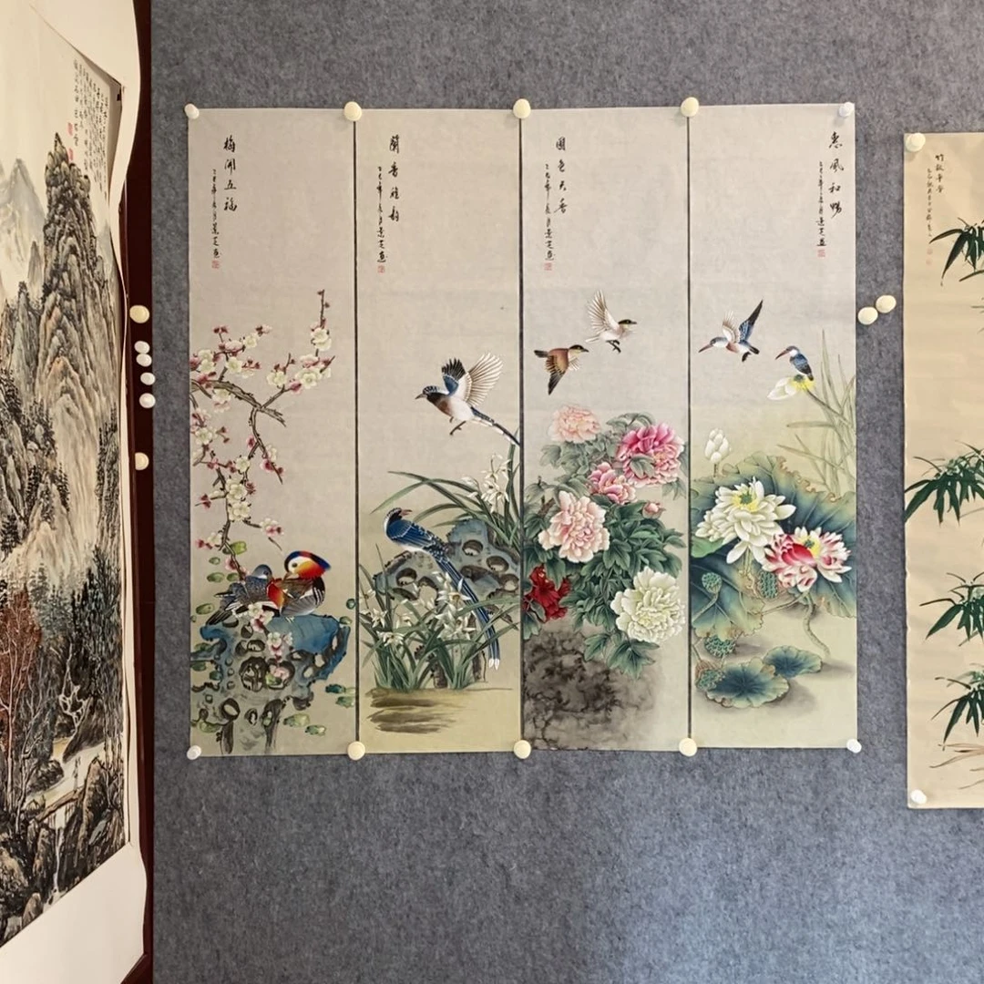 知***音国画工笔四条屏作品