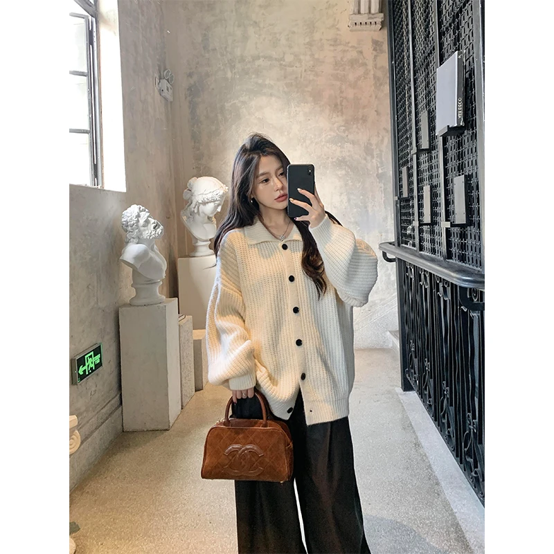 韩系温柔风白色针织开衫外套女秋季2025高级感慵懒风宽松气质上衣