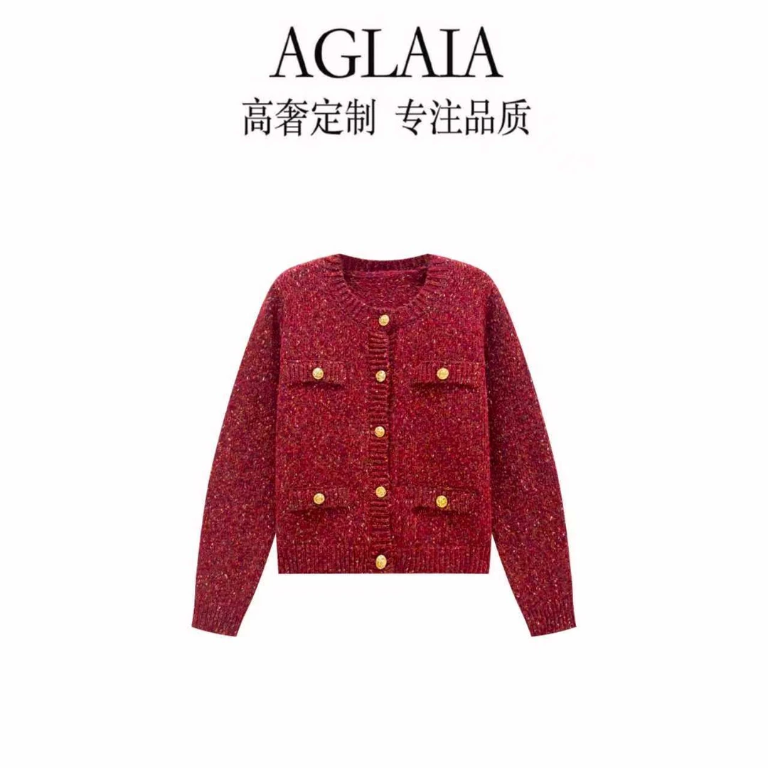 AGLAIA~秋冬新款小香风高端气质减龄百搭圆领针织开衫女6359